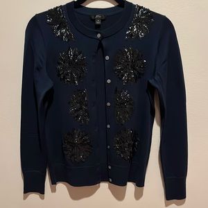 JCrew Sequined Flower Jackie Cardigan, Navy, Size Small